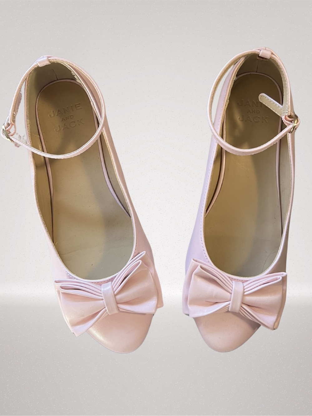 Janie and Jack Girls Pink Bow Dress Flats Size 4K Ankle Strap Shoes